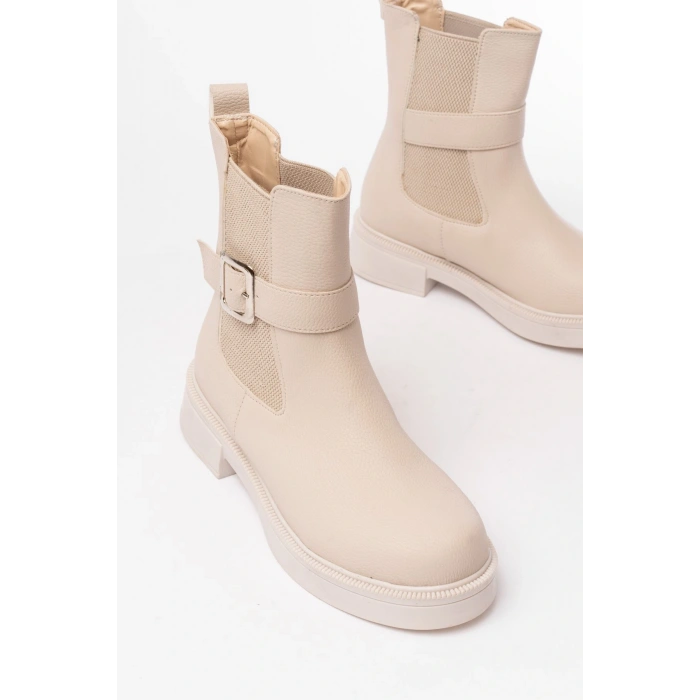 02-2004 Bej Toka Aksesuarlı Lastikli Günlük Kadın Bot