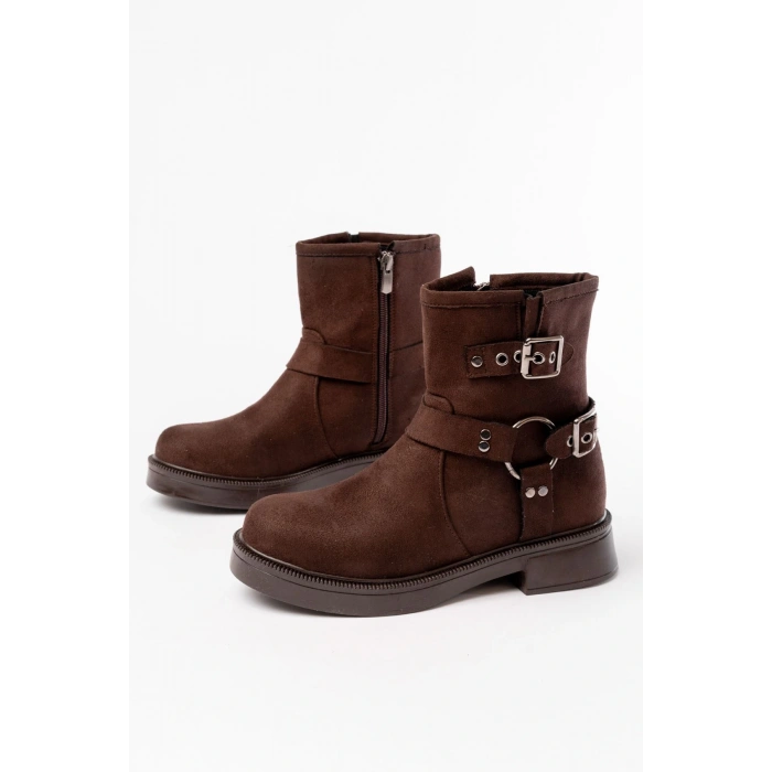 02-2013 Kahverengi Süet Toka Aksesuarlı Fermuarlı Günlük Kadın Bot