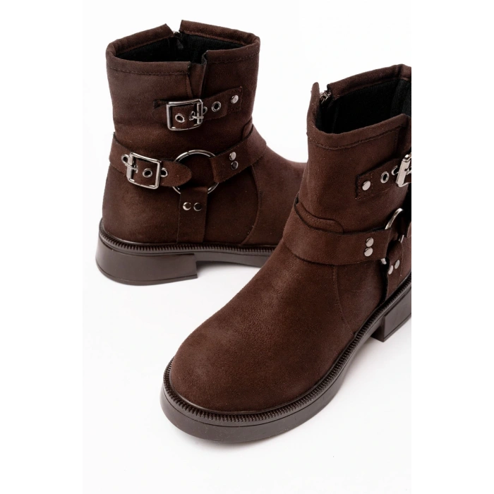 02-2013 Kahverengi Süet Toka Aksesuarlı Fermuarlı Günlük Kadın Bot
