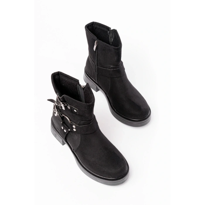 02-2013 Siyah Süet Toka Aksesuarlı Fermuarlı Günlük Kadın Bot