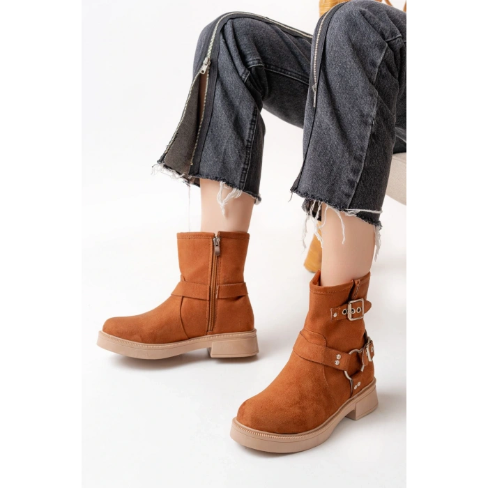 02-2013 Taba Süet Toka Aksesuarlı Fermuarlı Günlük Kadın Bot