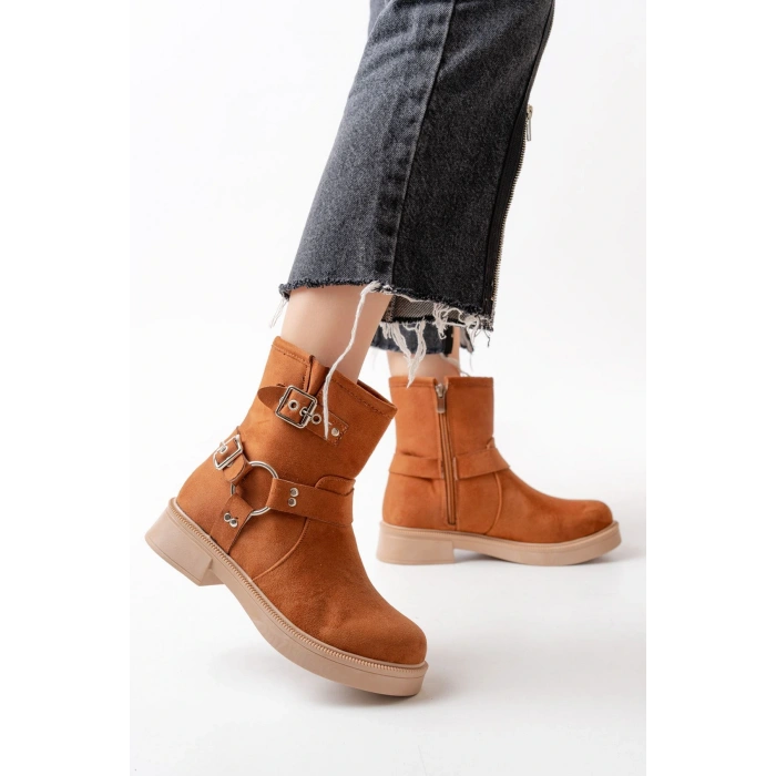 02-2013 Taba Süet Toka Aksesuarlı Fermuarlı Günlük Kadın Bot