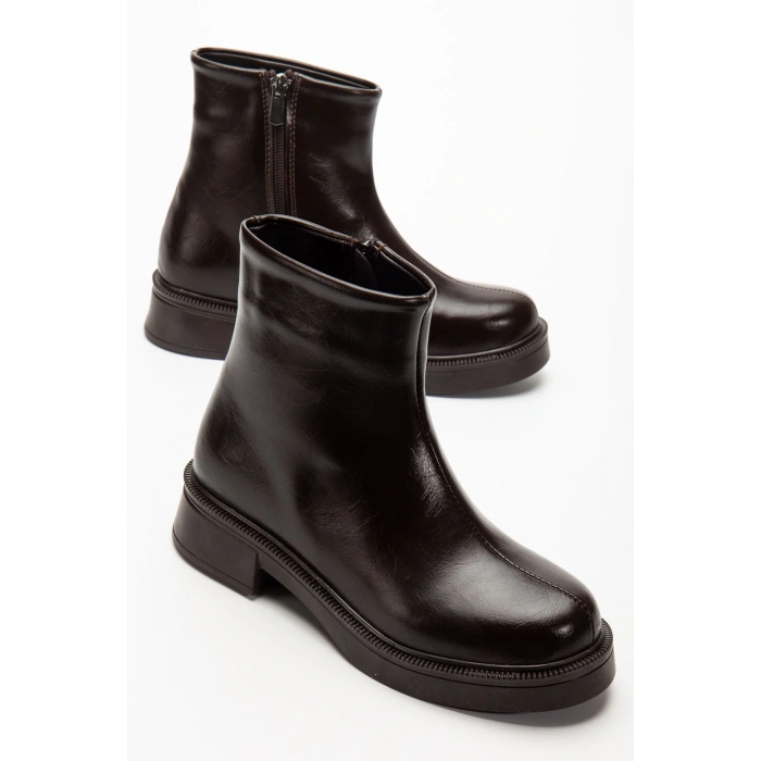 02-3033 Kahve Kırışık Rugan Fermuarlı Günlük Kadın Bot