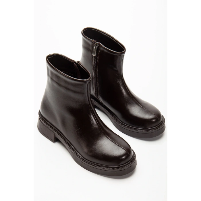 02-3033 Kahve Kırışık Rugan Fermuarlı Günlük Kadın Bot