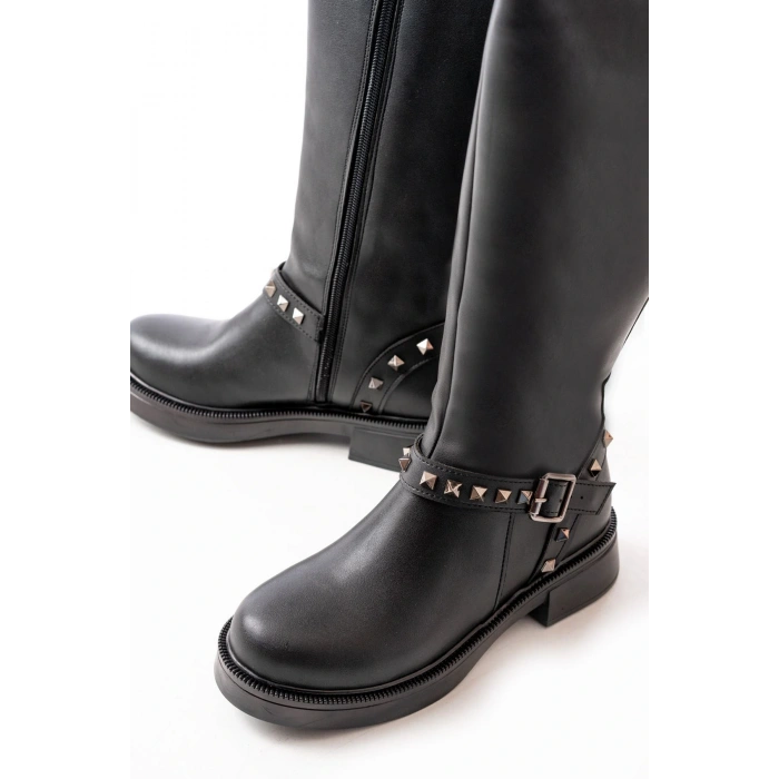 02-307 Siyah Düz Topuklu Günlük Bayan Binici Çizme