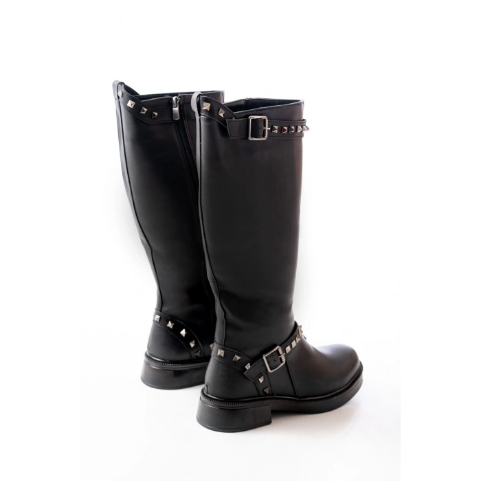02-307 Siyah Düz Topuklu Günlük Bayan Binici Çizme