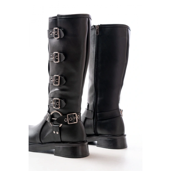 02-346 Siyah Düz Topuklu Günlük Bayan Binici Çizme