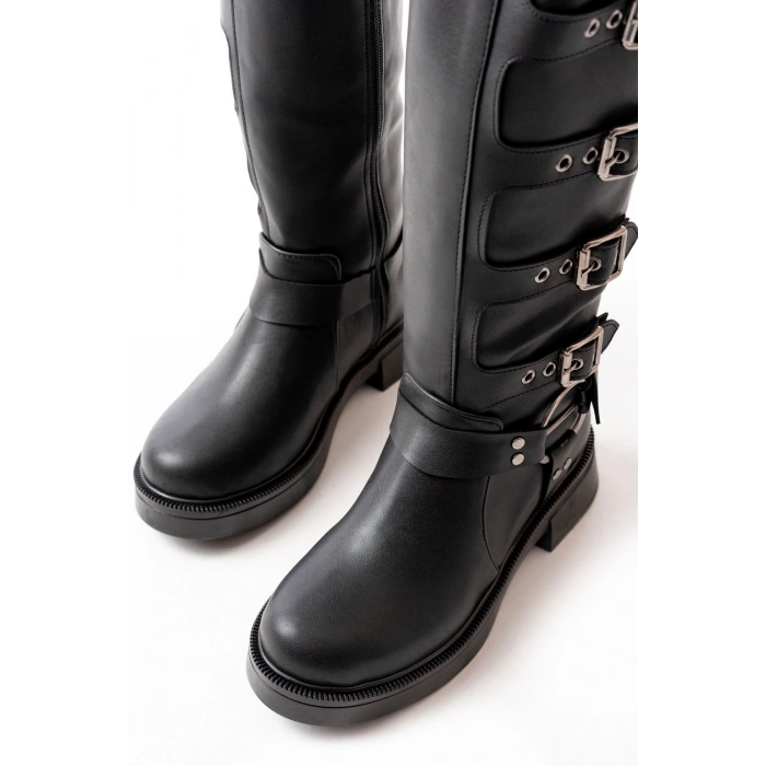 02-346 Siyah Düz Topuklu Günlük Bayan Binici Çizme