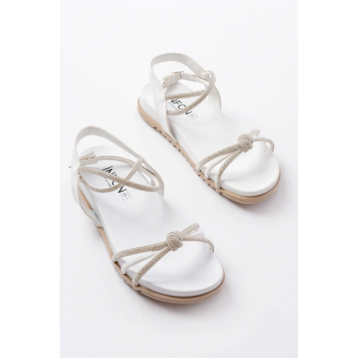 1001-1120 Beyaz Gümüş Taşlı Günlük Kadın Sandalet
