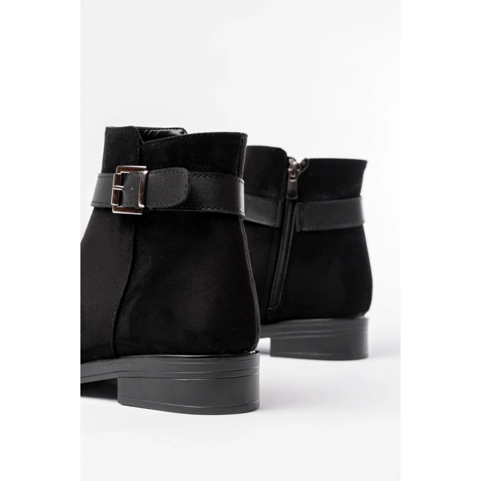 165-204/1 Siyah Süet Toka Aksesuarlı Fermuarlı Günlük Kadın Bot