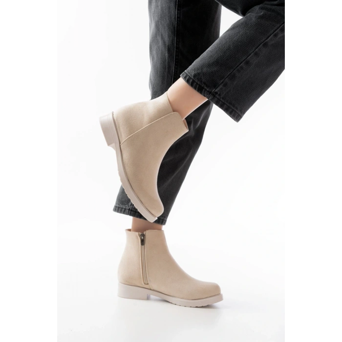 165-204 Bej Süet Fermuarlı Günlük Kadın Bot