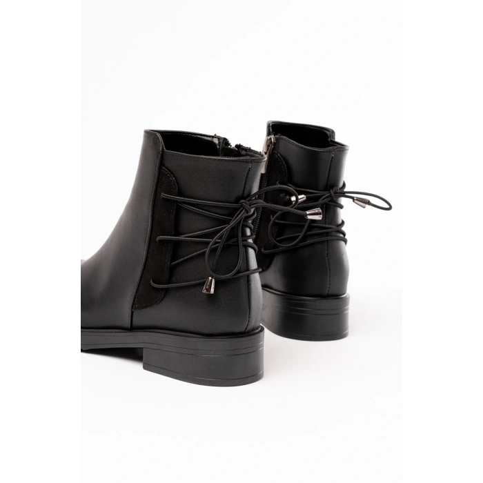 165-209 Siyah Arka Bağcık Aksesuarlı Fermuarlı Günlük Kadın Bot