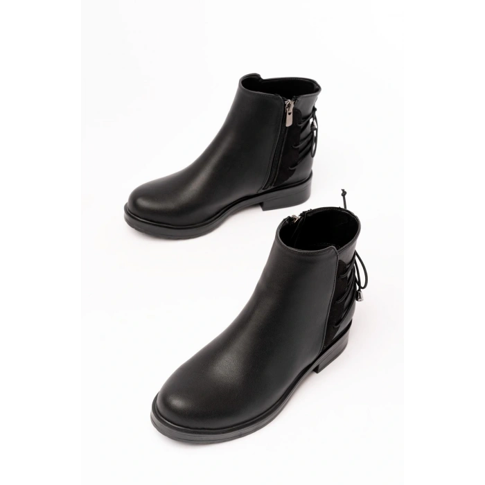 165-209 Siyah Arka Bağcık Aksesuarlı Fermuarlı Günlük Kadın Bot