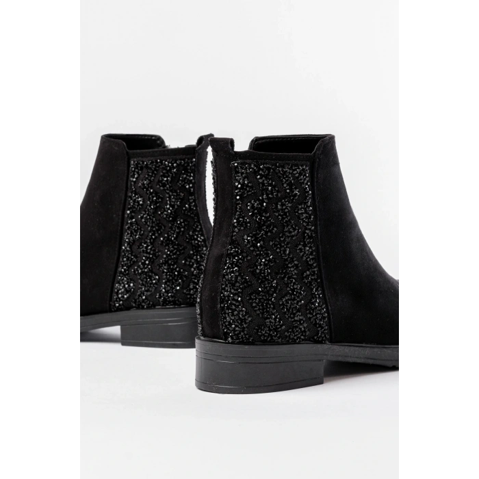 165-212 Siyah Süet Taş Aksesuarlı Fermuarlı Günlük Kadın Bot