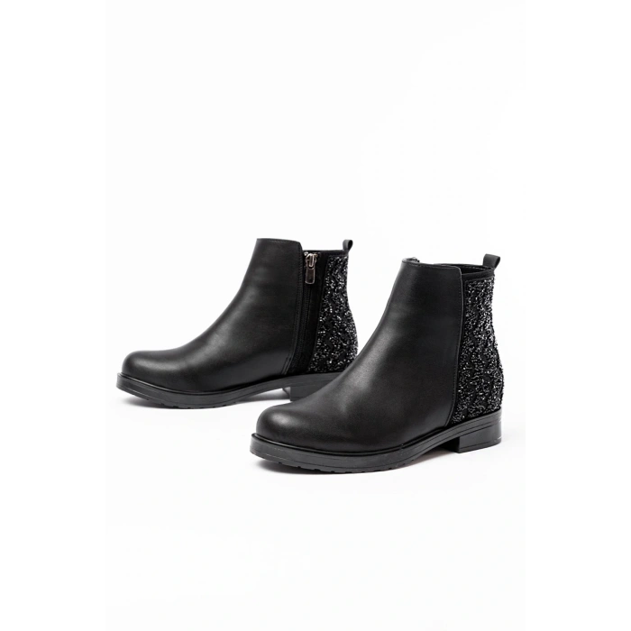 165-212 Siyah Taş Aksesuarlı Fermuarlı Günlük Kadın Bot