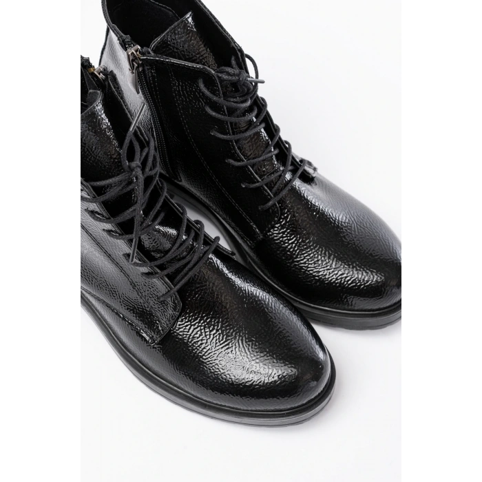 165-225 Siyah Rugan Bağcıklı Fermuarlı Günlük Kadın Bot