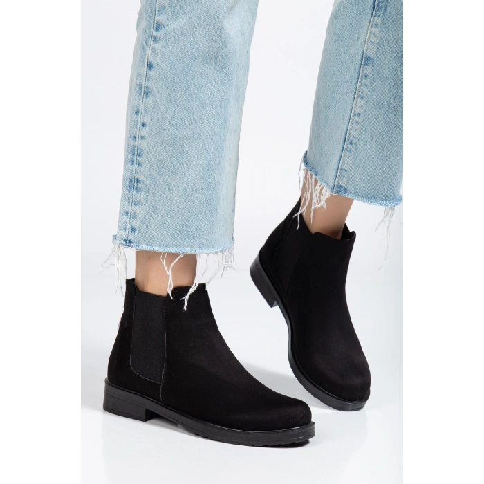 165-230 Siyah Süet Lastikli Günlük Kadın Bot
