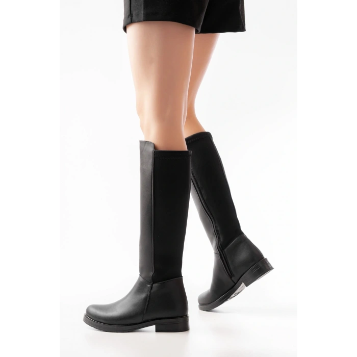 165-305 Siyah Arka Streç Fermuarlı Günlük Kadın Çizme