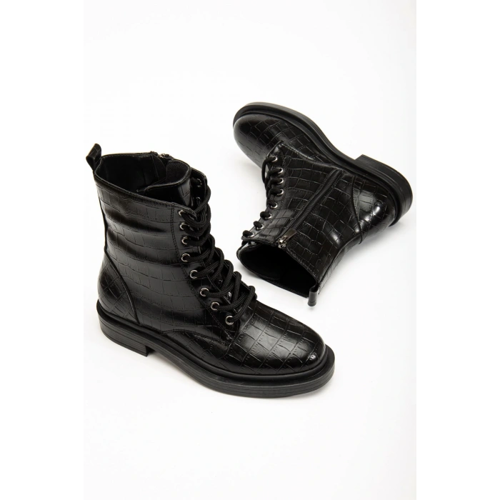 2024-2289 Siyah Kroko Bağcıklı Fermuarlı Günlük Kadın Bot