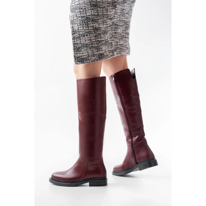 2024-3007 Bordo Fermuarlı Günlük Kadın Çizme