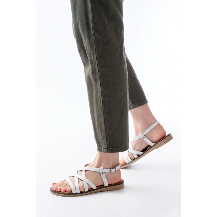 205-017 Beyaz Ortopedik Hakiki Deri Kadın Sandalet