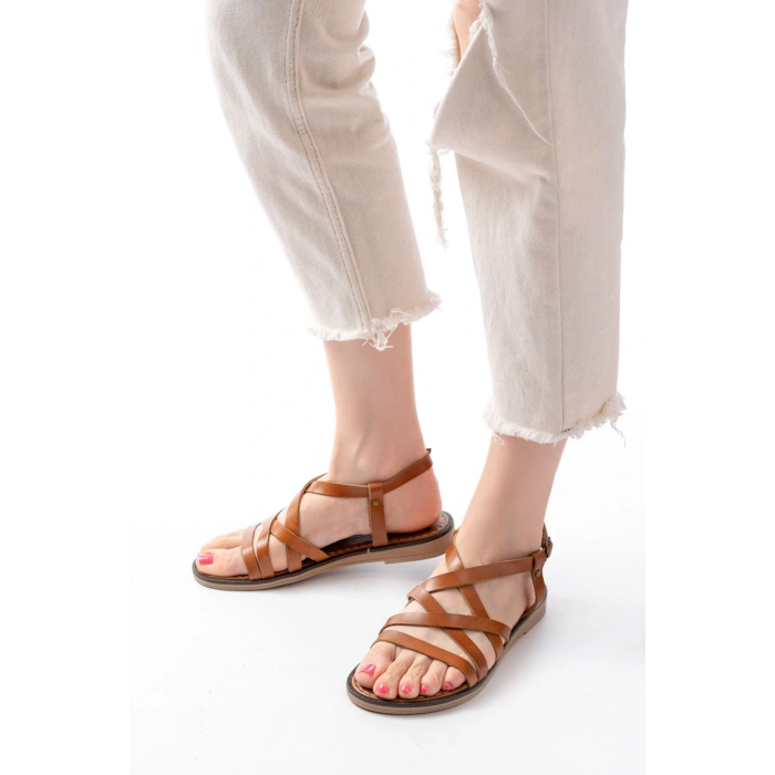 205-017 Taba Ortopedik Hakiki Deri Kadın Sandalet