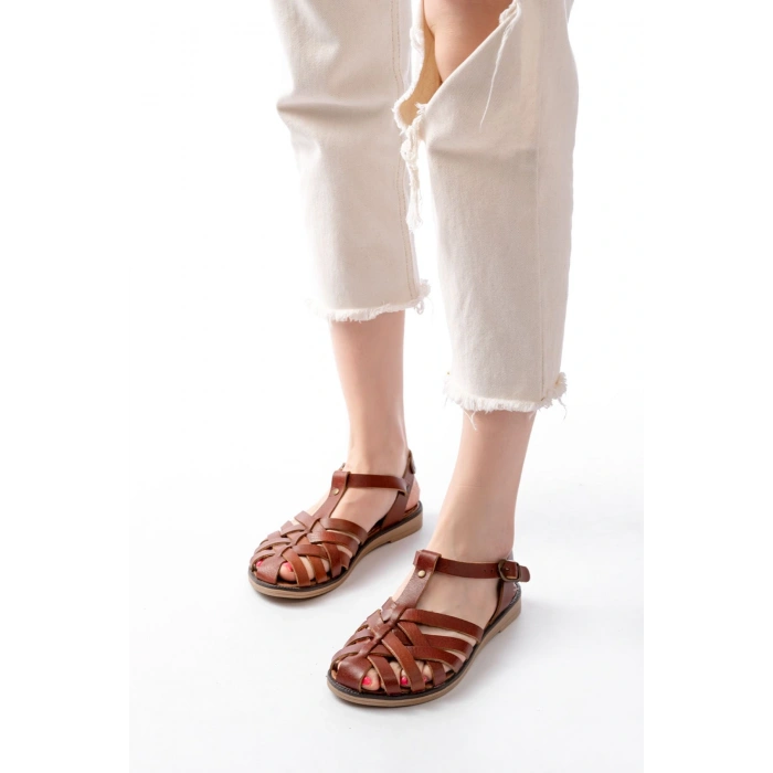 205-02 K. Kahve Ortopedik Hakiki Deri Kadın Sandalet