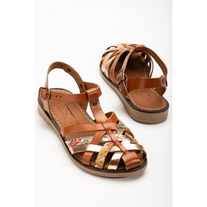 205-02 Taba Garni Ortopedik Hakiki Deri Kadın Sandalet