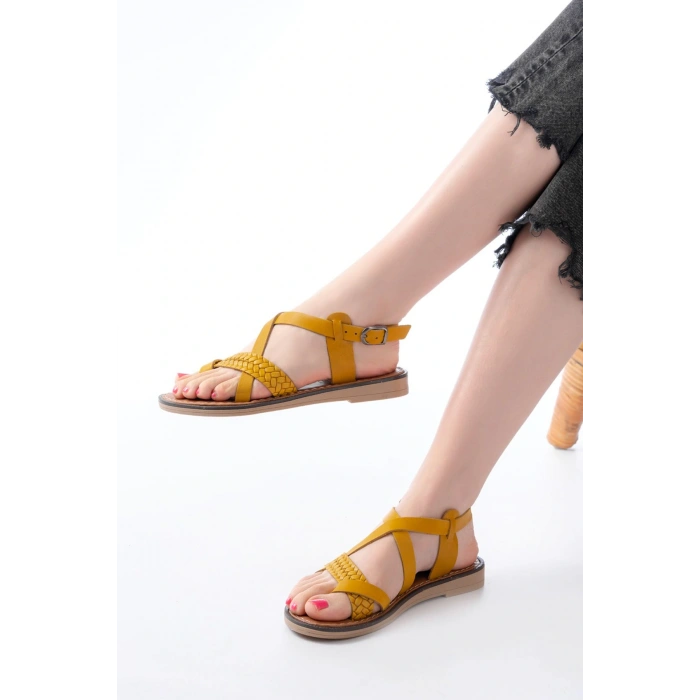 205-09 Hardal Ortopedik Hakiki Deri Kadın Sandalet