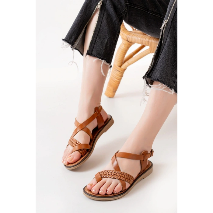 205-09 Taba Ortopedik Hakiki Deri Kadın Sandalet