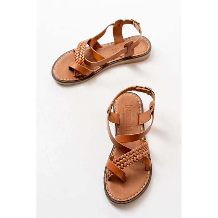 205-09 Taba Ortopedik Hakiki Deri Kadın Sandalet