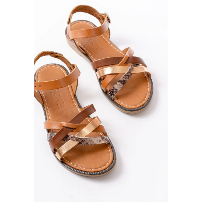 205-093 Taba Garni Hakiki Deri Ortopedik Taban Kadın Sandalet