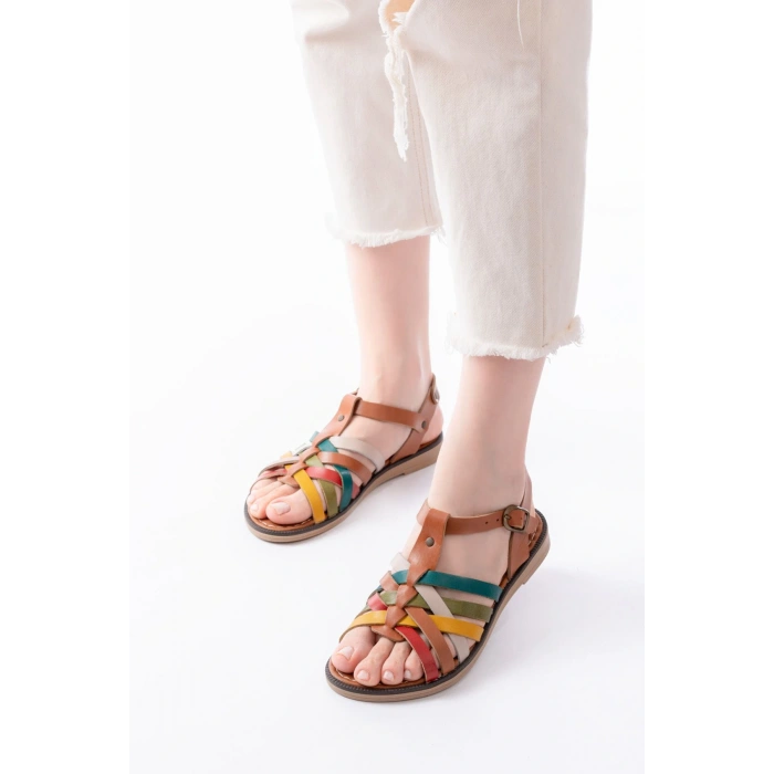 205-208 Multi Hakiki Deri Ortopedik Taban Kadın Sandalet