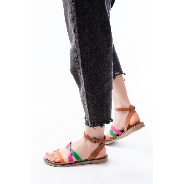205-209 Multi Hakiki Deri Tokalı Parmak Arası Kadın Sandalet