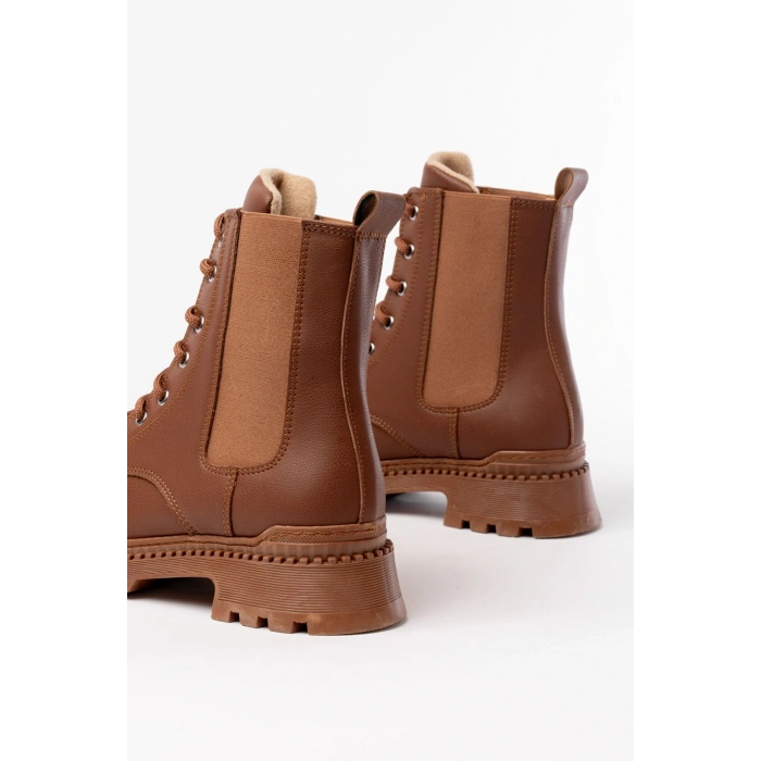 2051-298 Taba Düz Topuklu Bağcıklı Lastikli Günlük Kadın Bot