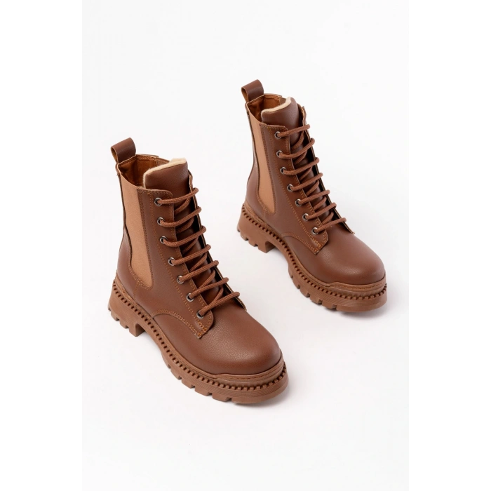 2051-298 Taba Düz Topuklu Bağcıklı Lastikli Günlük Kadın Bot