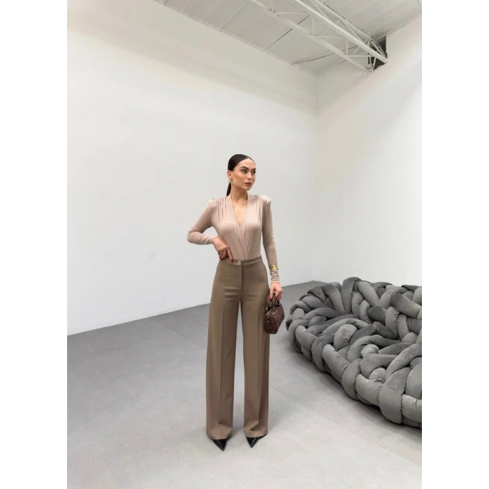 230 Gr Poly Viscose Lycra Metal Düğme Palazzo Pantolon