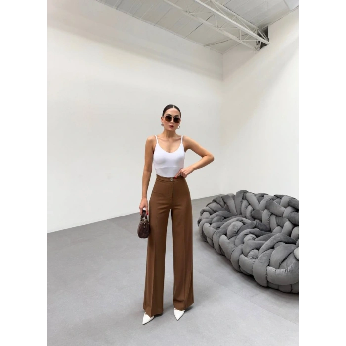 230 Gr Poly Viscose Lycra Metal Düğme Palazzo Pantolon