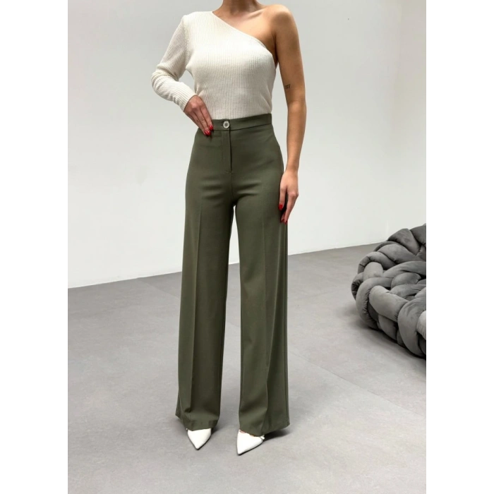 230 Gr Poly Viscose Lycra Metal Düğme Palazzo Pantolon