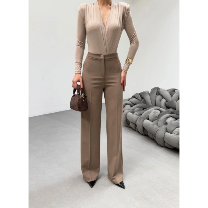 230 Gr Poly Viscose Lycra Metal Düğme Palazzo Pantolon