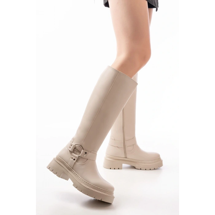 236-3021 Bej Fermuarlı Günlük Kadın Çizme