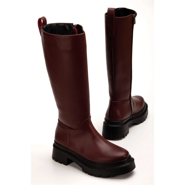 236-340 Bordo Fermuarlı Günlük Kadın Çizme