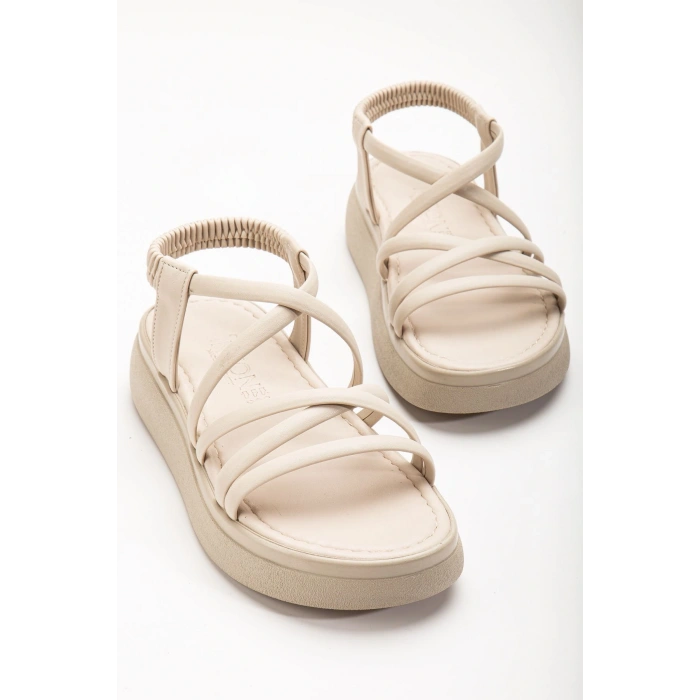 24413-841 Bej Dolgu Topuk Kadın Sandalet