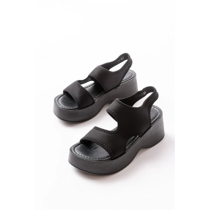 24414-573 Siyah Dalgıç Günlük Dolgu Topuk Kadın Sandalet
