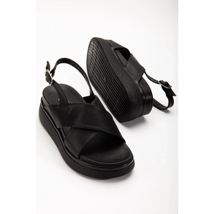 24422-1164 Siyah Dolgu Topuk Kadın Sandalet