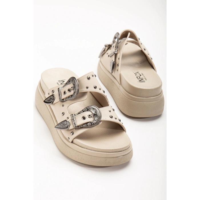 24422-1180 Bej Dolgu Topuk Kadın Sandalet