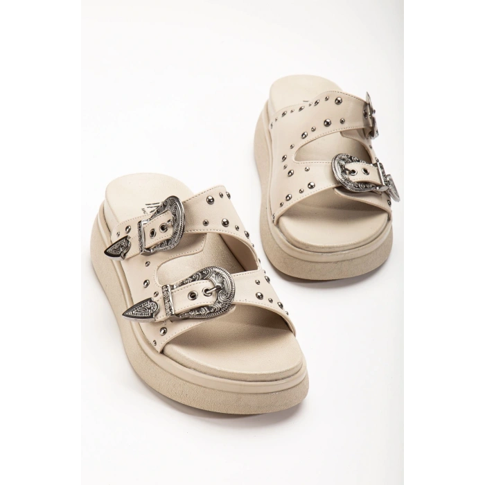 24422-1180 Bej Dolgu Topuk Kadın Sandalet