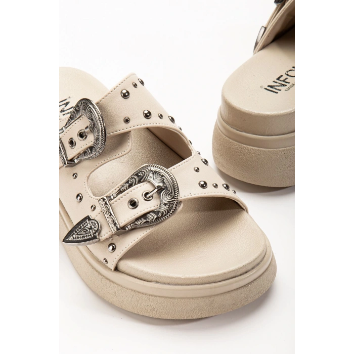 24422-1180 Bej Dolgu Topuk Kadın Sandalet