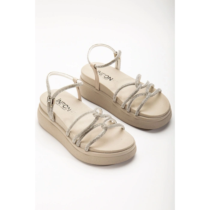 24422-1221 Bej Dolgu Topuk Kadın Sandalet