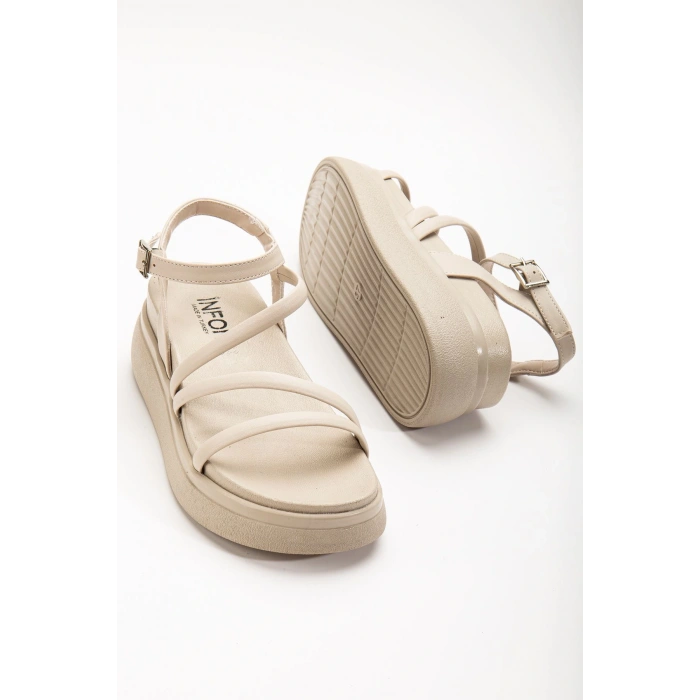 24422-844 Bej Dolgu Topuk Kadın Sandalet